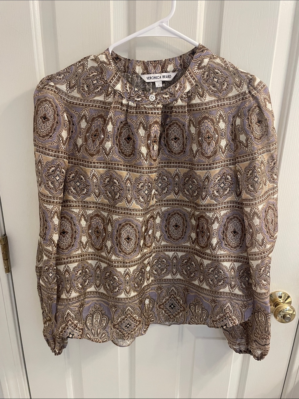 Veronica Beard Ashlynn Paisley-Print Silk/Linen Blouse